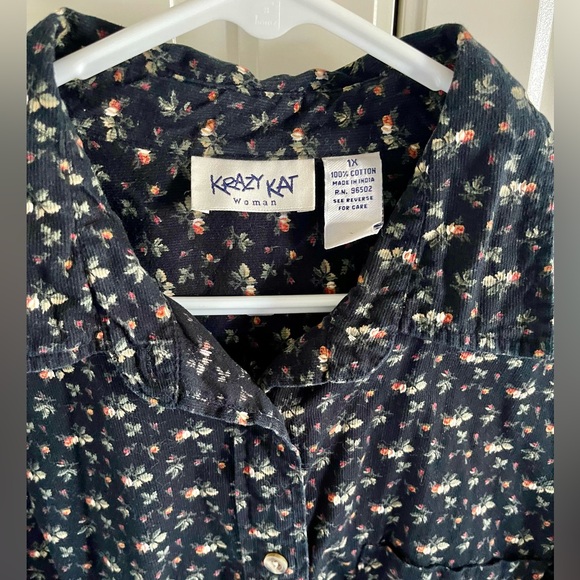 Krazy Kat Corduroy Button Front Shirt 1X - Picture 2 of 4